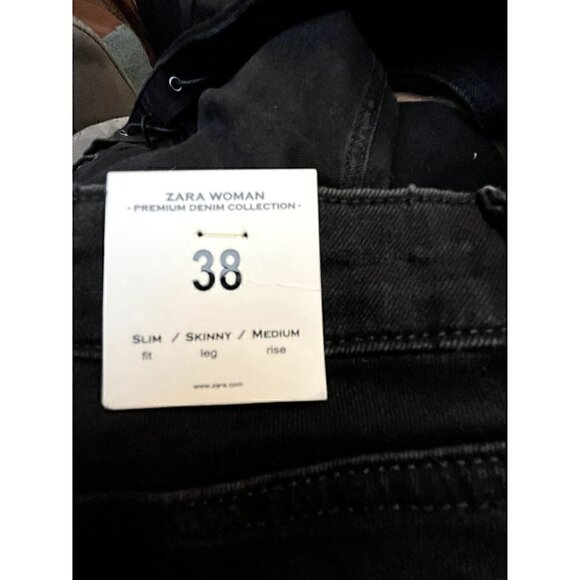Women's Zara Black Denim Jeans, Size 6, Slim Fit, Skinny Leg, Laced Sides - Picture 6 of 9
